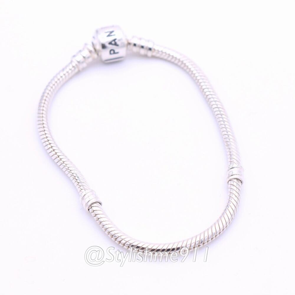 Authentic PANDORA Sterling Silver Barrel Clasp Charm Bracelet/ Old Style - Picture 4 of 9